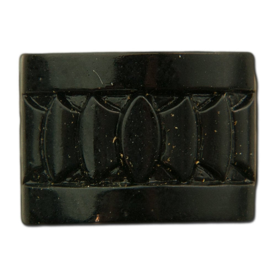 Vintage Czech Deco Jet Black Glass Etched Cabochons 18x13mm (2) cab775C