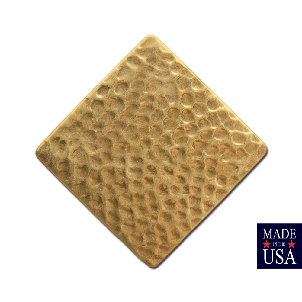 No Hole Raw Brass Hammered Square Stampings 30mm (4) mtl297A