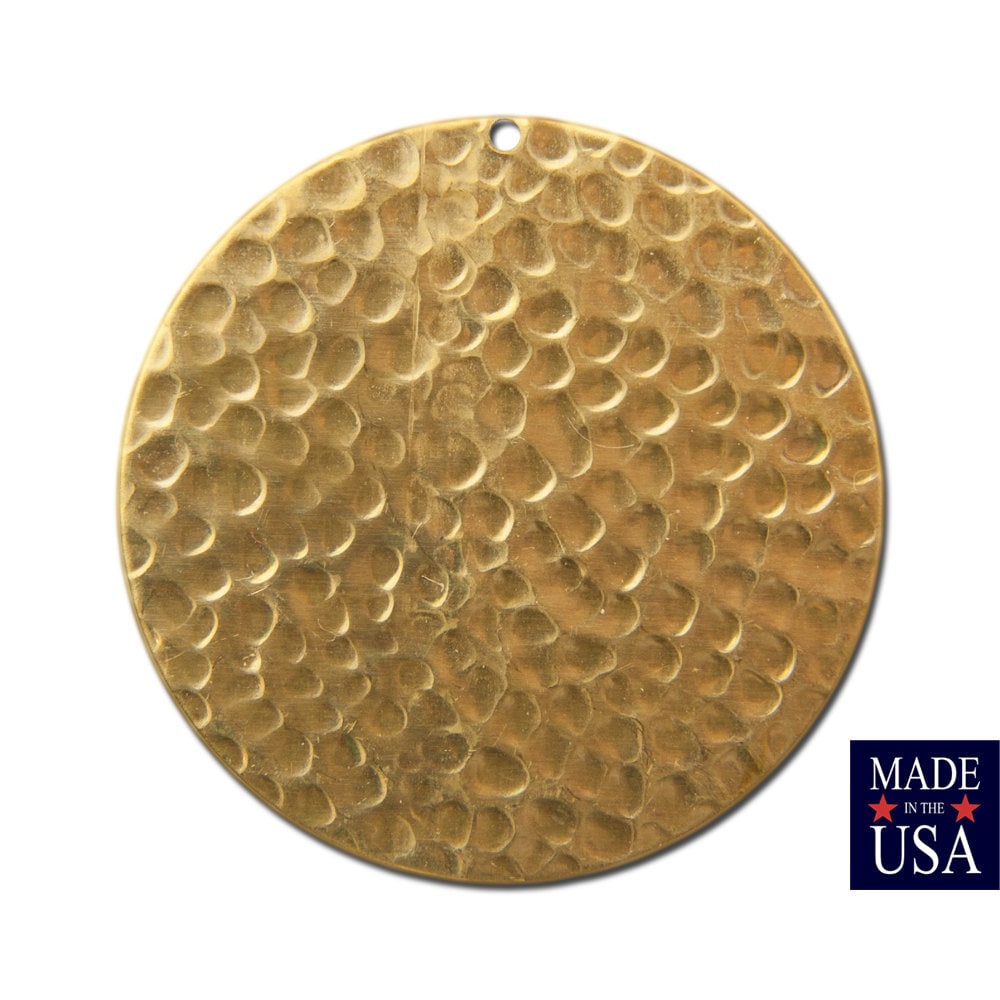 1 Hole Raw Brass Hammered Circle Pendants 35mm (4) mtl297B