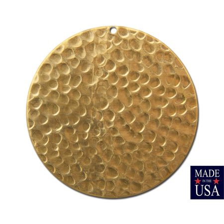 1 Hole Raw Brass Hammered Circle Pendants 35mm (4) mtl297B