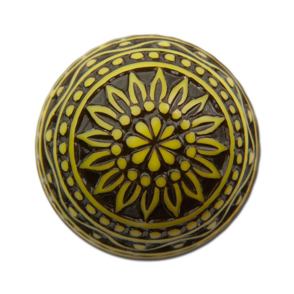 Vintage Etched Mosaic Yellow and Black Cabochons 18mm (2) cab710B
