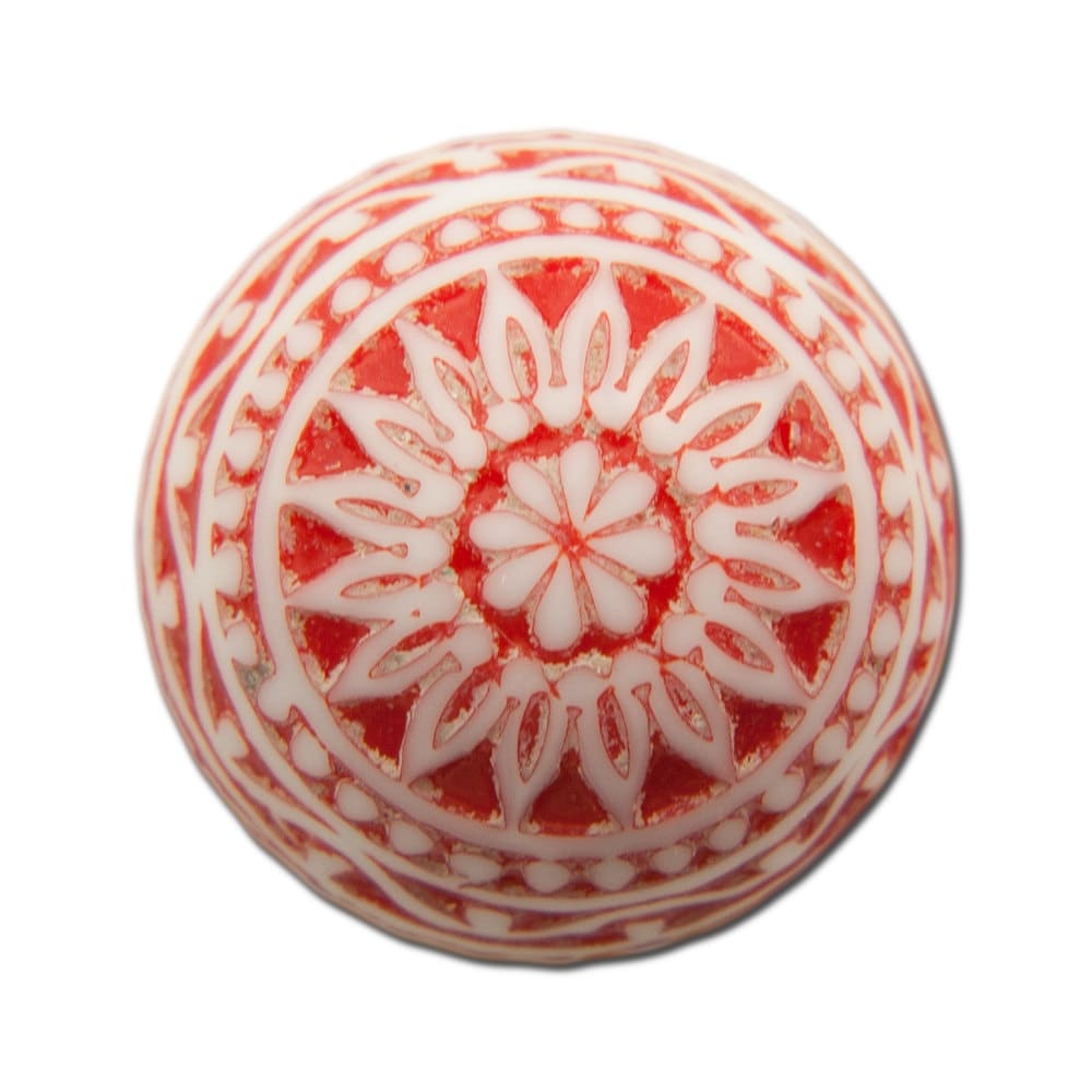 Vintage Etched Mosaic Red and White Cabochons 18mm (2) cab710C