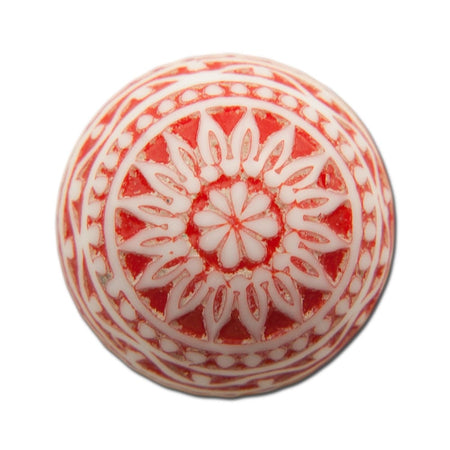 Vintage Etched Mosaic Red and White Cabochons 18mm (2) cab710C