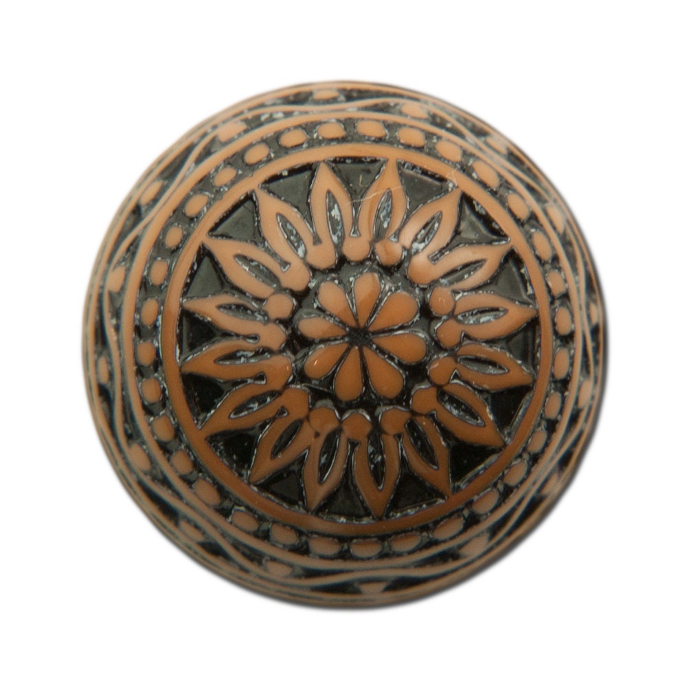 Vintage Etched Mosaic Brown and Black Cabochons 18mm (2) cab710D