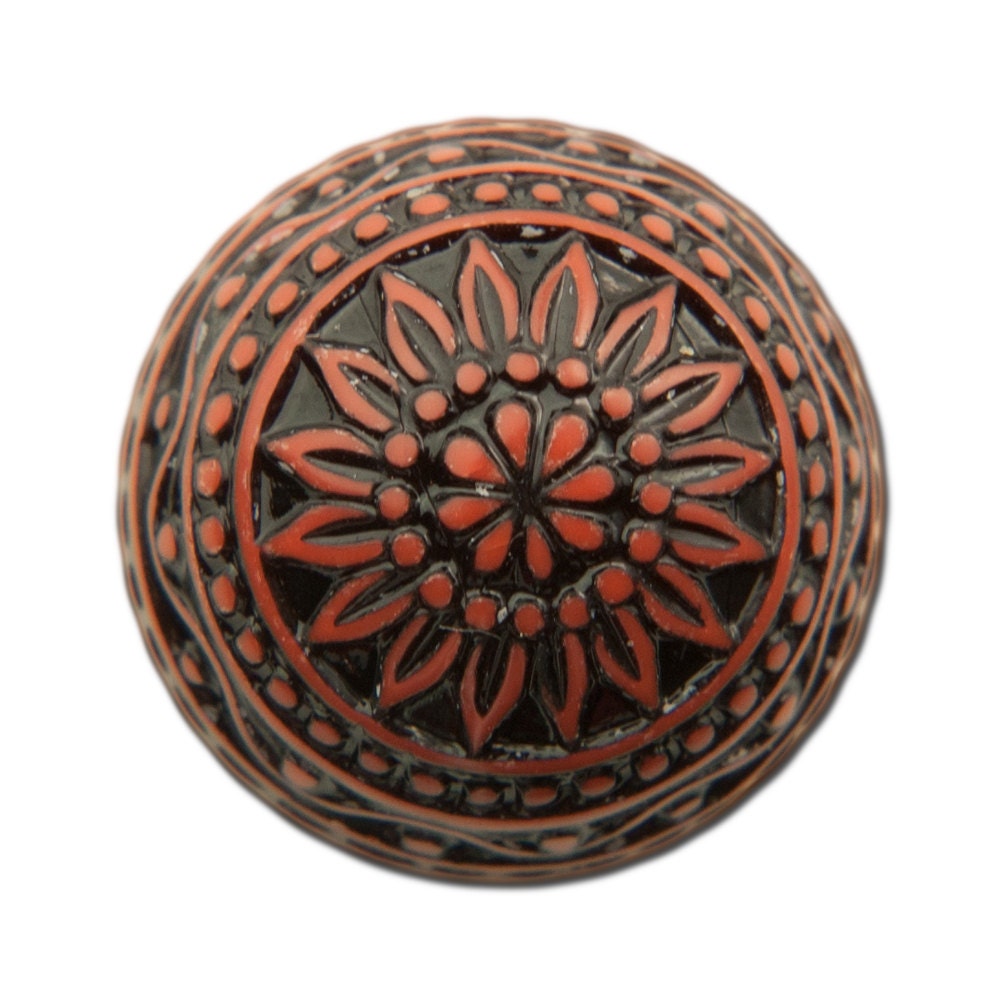 Vintage Etched Mosaic Rust and Black Cabochons 18mm (2) cab710F