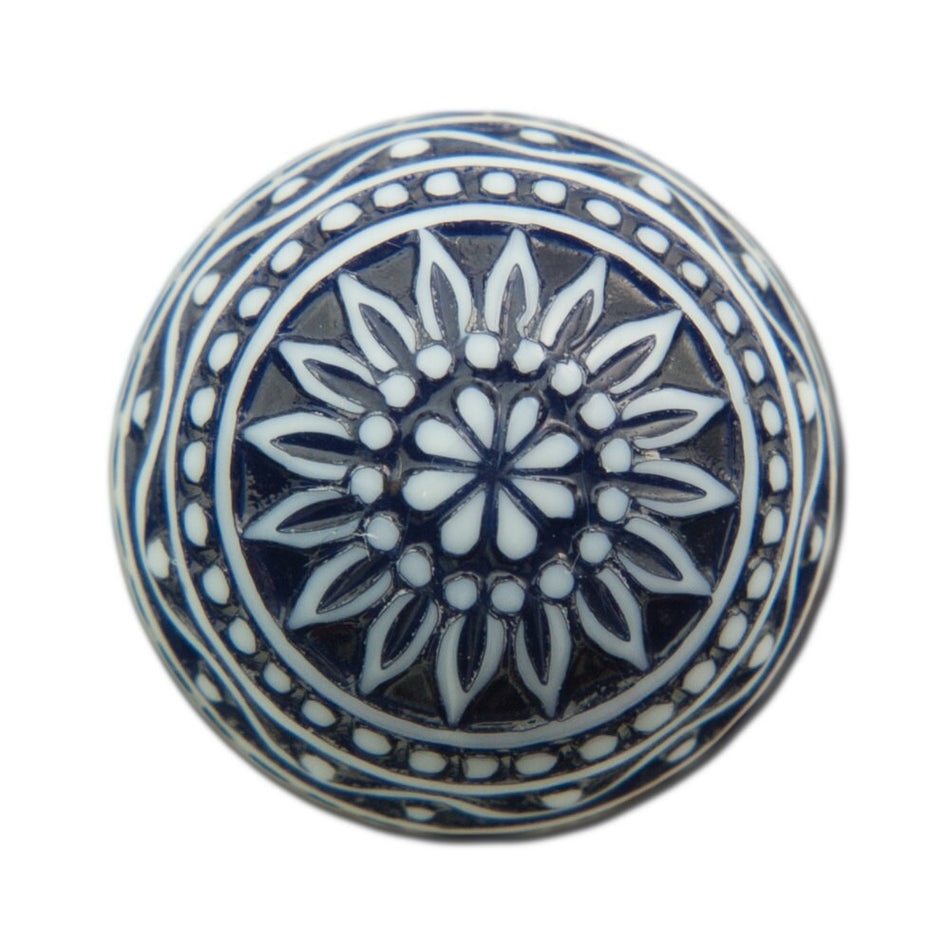 Vintage Etched Mosaic Navy Blue and White Cabochons 18mm (2) cab710J