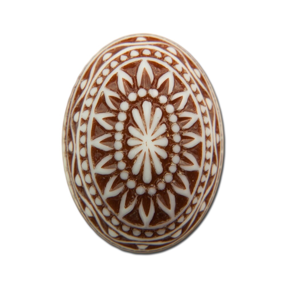 Vintage Etched Mosaic Brown and White Cabochons 25x18mm (2) cab715A