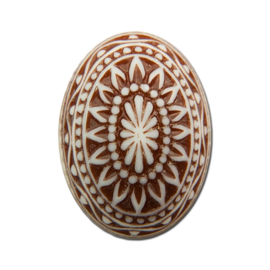 Vintage Etched Mosaic Brown and White Cabochons 25x18mm (2) cab715A