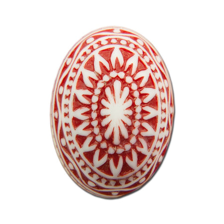 Vintage Etched Mosaic Red and White Cabochons 25x18mm (2) cab715C