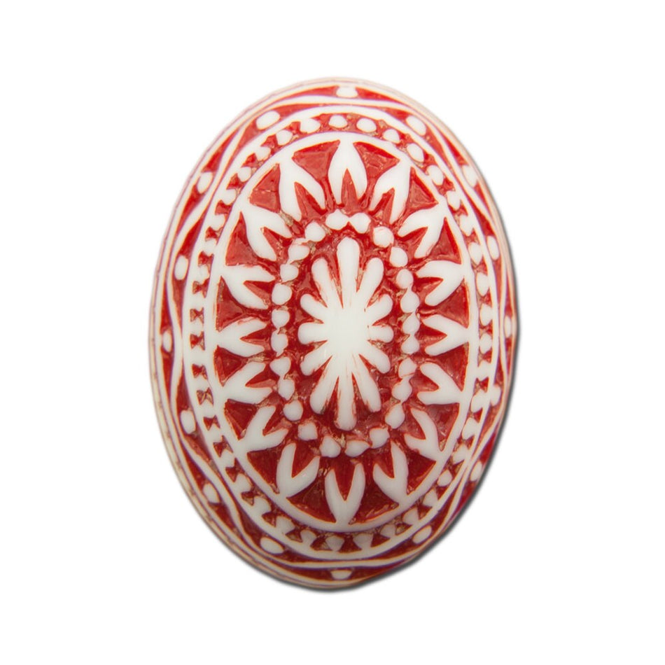 Vintage Etched Mosaic Red and White Cabochons 25x18mm (2) cab715C
