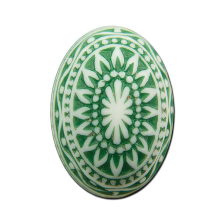 Vintage Etched Mosaic Emerald Green and White Cabochons 25x18mm (2) cab715G