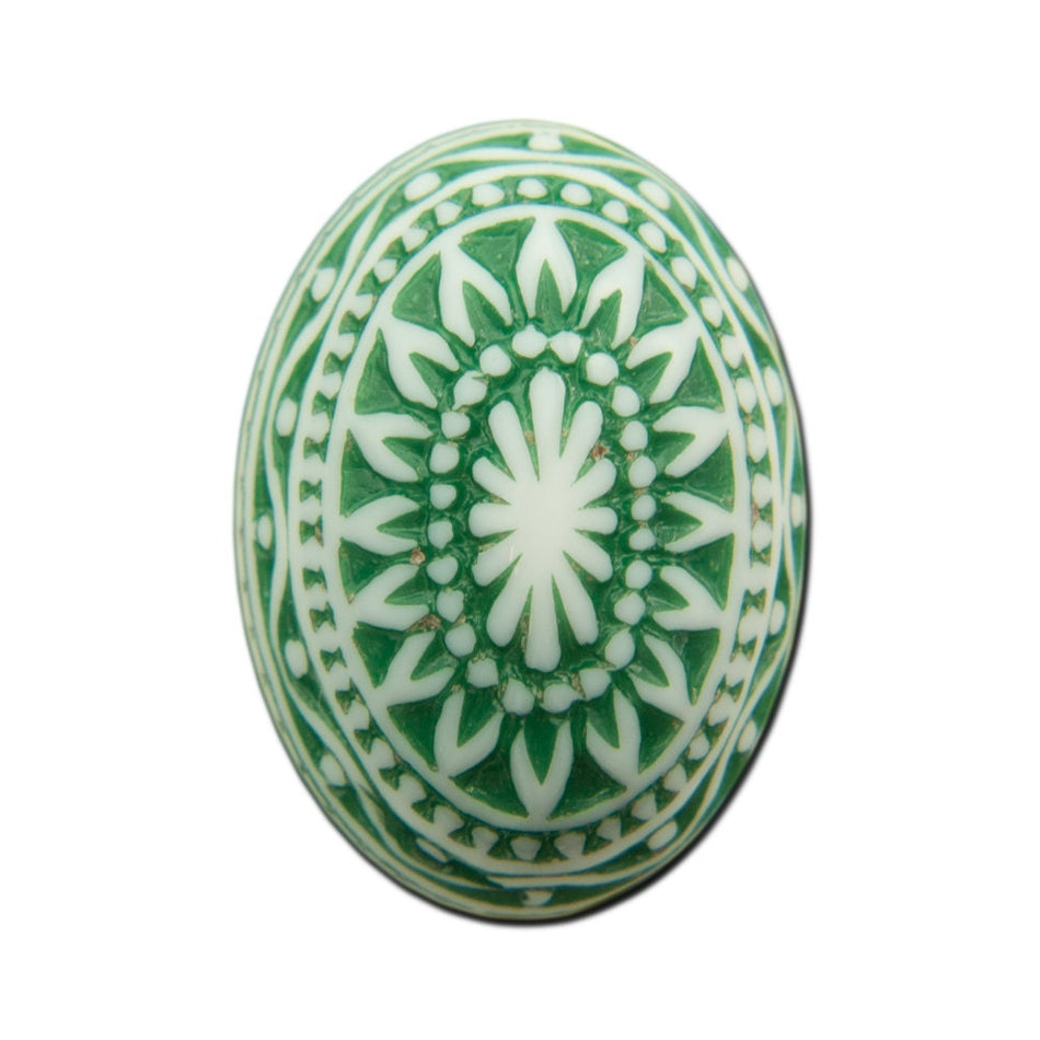 Vintage Etched Mosaic Emerald Green and White Cabochons 25x18mm (2) cab715G