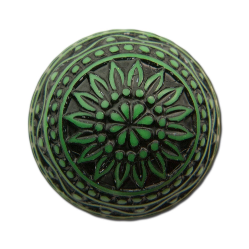 Vintage Etched Mosaic Green and Black Cabochons 18mm (2) cab710