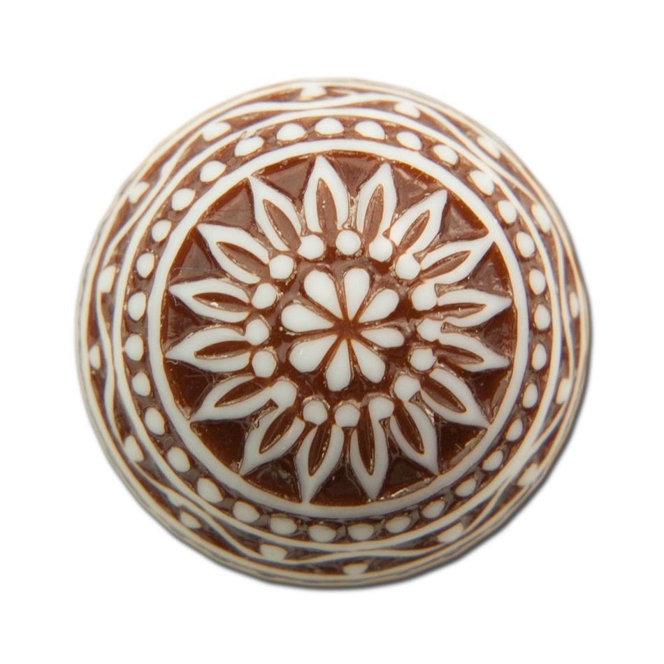 Vintage Etched Mosaic Brown and White Cabochons 18mm (2) cab710H