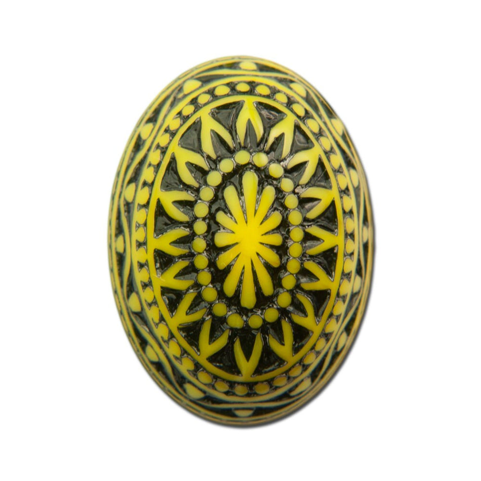 Vintage Etched Mosaic Yellow and Black Cabochons 25x18mm (2) cab715B