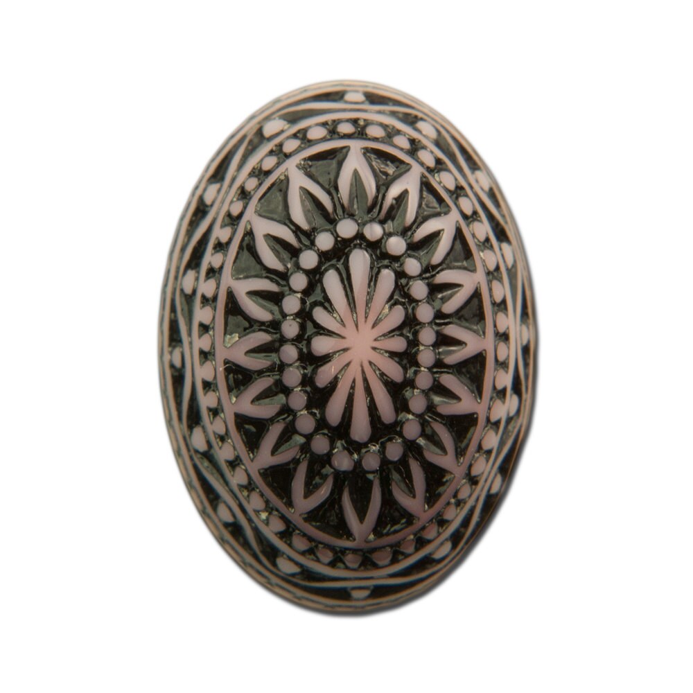 Vintage Etched Mosaic Pink and Black Cabochons 25x18mm (2) cab715E