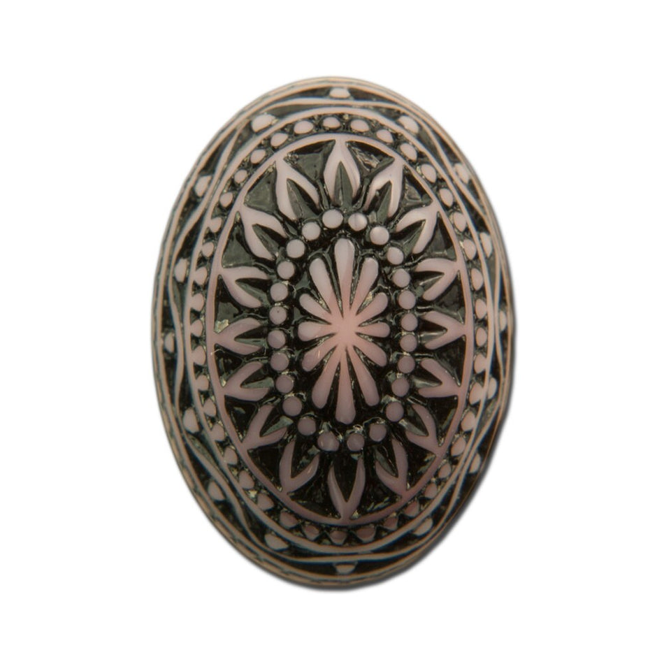 Vintage Etched Mosaic Pink and Black Cabochons 25x18mm (2) cab715E