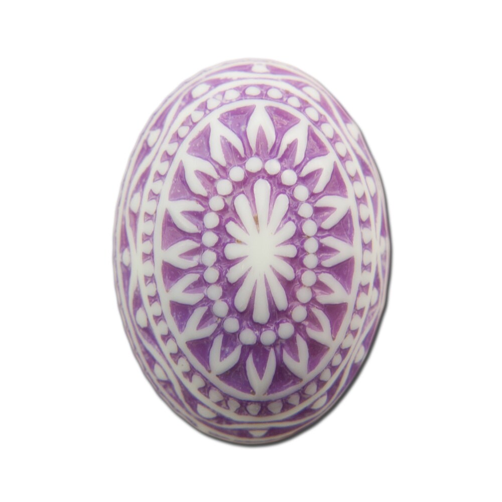 Vintage Etched Mosaic Purple and White Cabochons 25x18mm (2) cab715H
