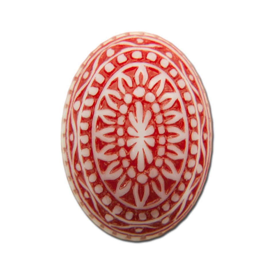 Vintage Etched Mosaic Red and White Cabochons 18x13mm (6) cab714