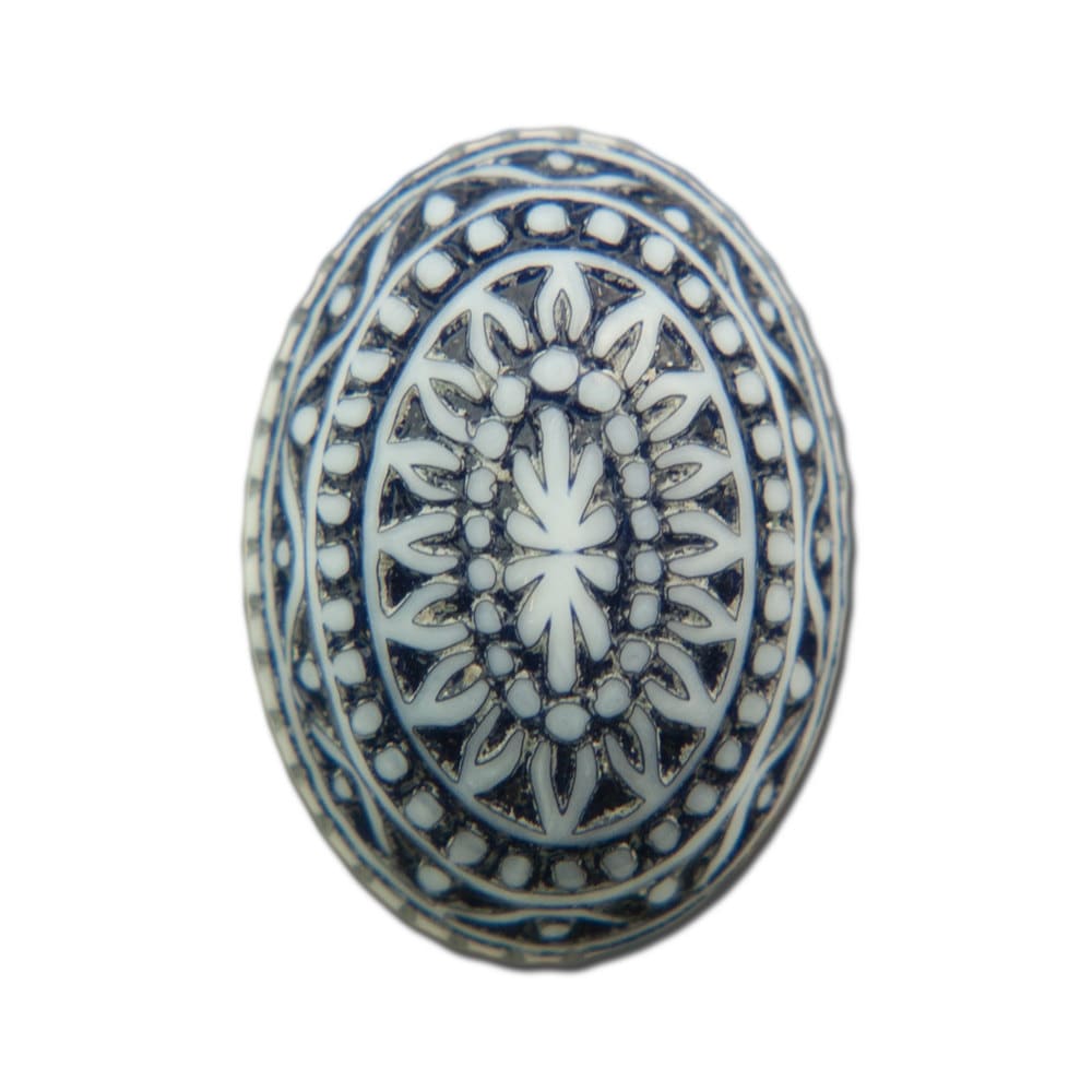 Vintage Etched Mosaic Navy Blue and White Cabochons 18x13mm (6) cab714D