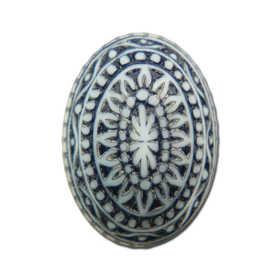Vintage Etched Mosaic Navy Blue and White Cabochons 18x13mm (6) cab714D