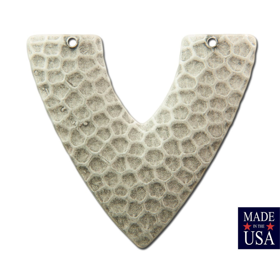 2 Hole Sterling Silver Ox Hammered V Connector Pendant (4) mtl459C
