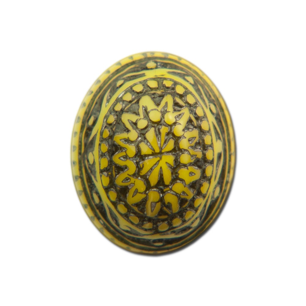 Vintage Mosaic Yellow and Black Cabochons 10x8mm (8) cab714T