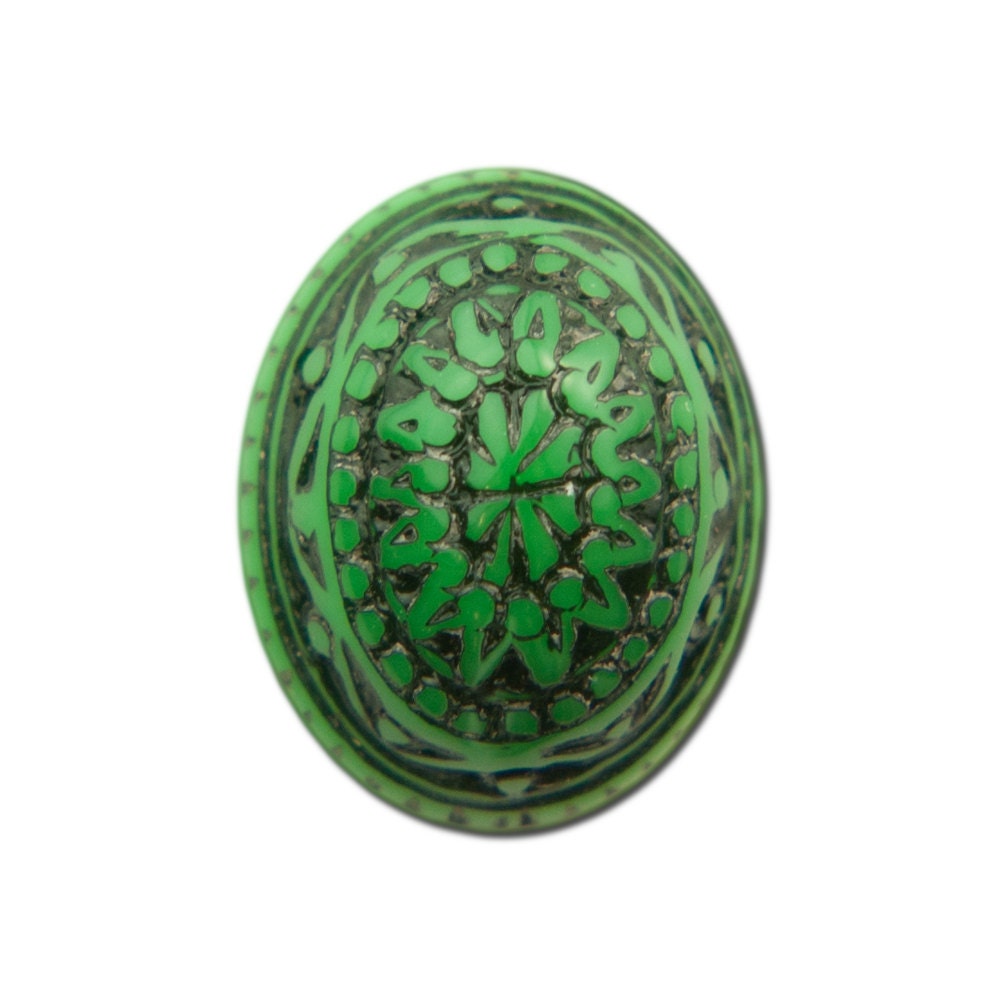 Vintage Mosaic Green and Black Cabochons 10x8mm (8) cab714R