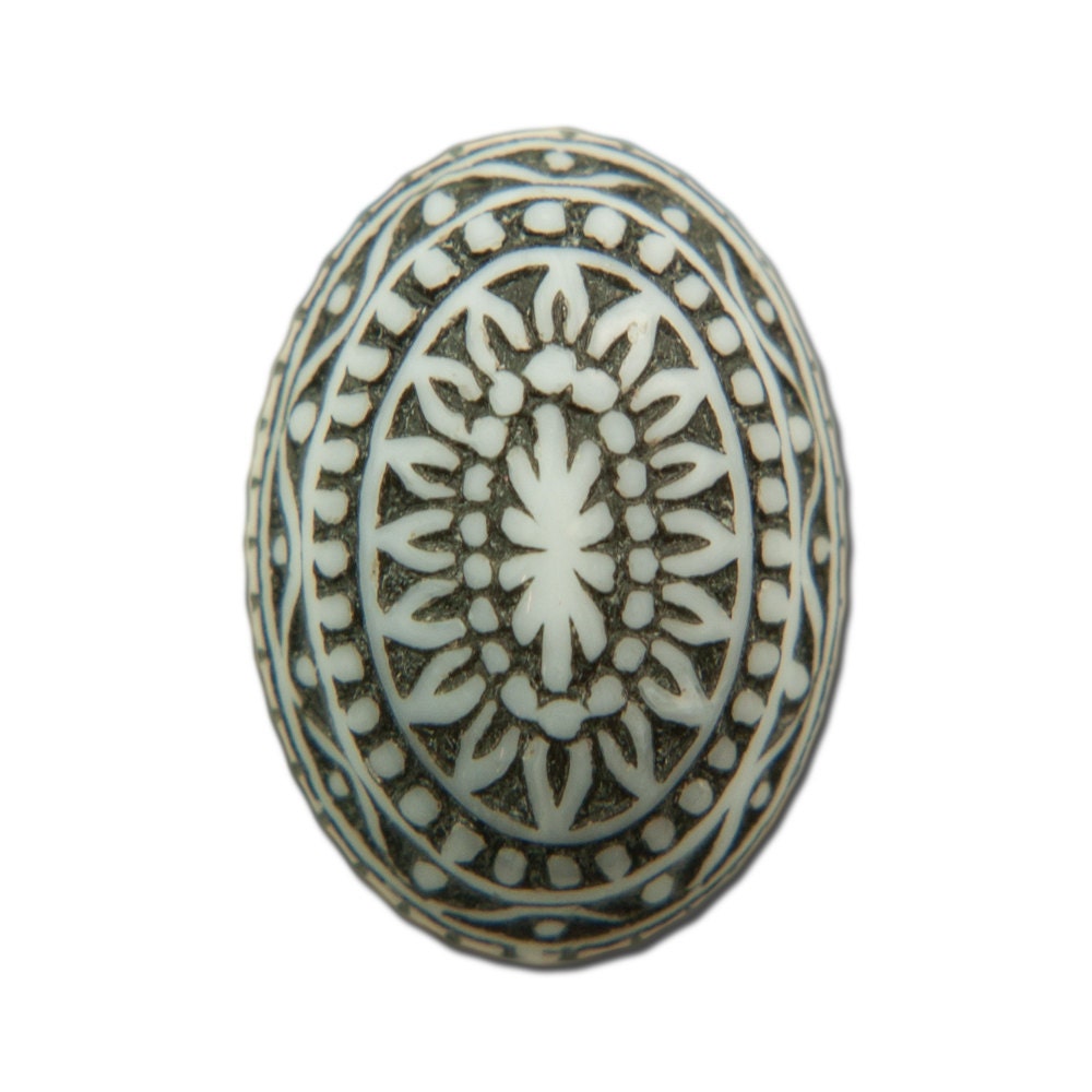 Vintage Etched Mosaic Black and White Cabochons 18x13mm (6) cab714A