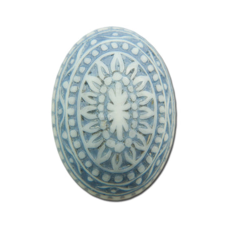 Vintage Etched Mosaic Light Blue and White Cabochons 18x13mm (6) cab714C