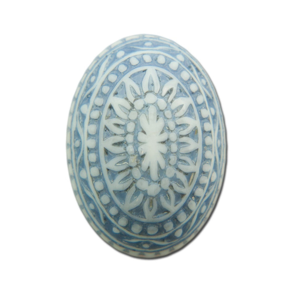Vintage Etched Mosaic Light Blue and White Cabochons 18x13mm (6) cab714C