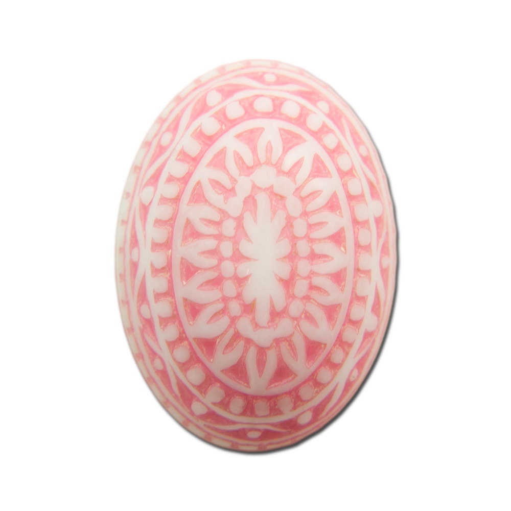 Vintage Etched Mosaic Pink and White Cabochons 18x13mm (6) cab714E