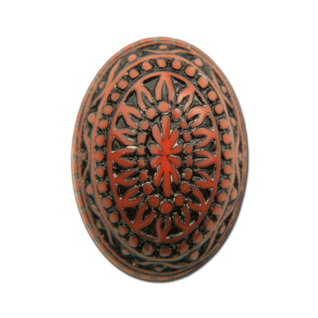 Vintage Etched Mosaic Design Orange and Black Cabochons 18x13mm (6) cab714F
