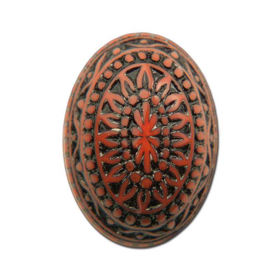 Vintage Etched Mosaic Design Orange and Black Cabochons 18x13mm (6) cab714F