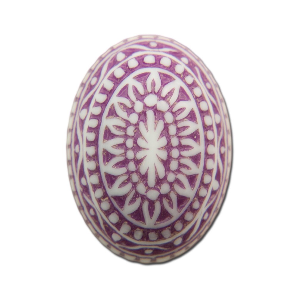 Vintage Etched Mosaic Purple and White Cabochons 18x13mm (6) cab714H