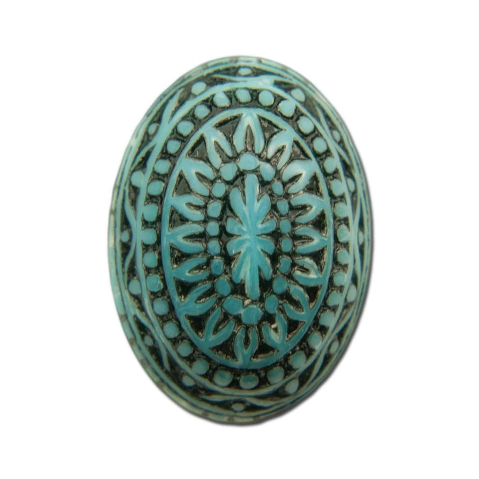 Vintage Etched Mosaic Turquoise Blue and Black Cabochons 18x13mm (6) cab714J