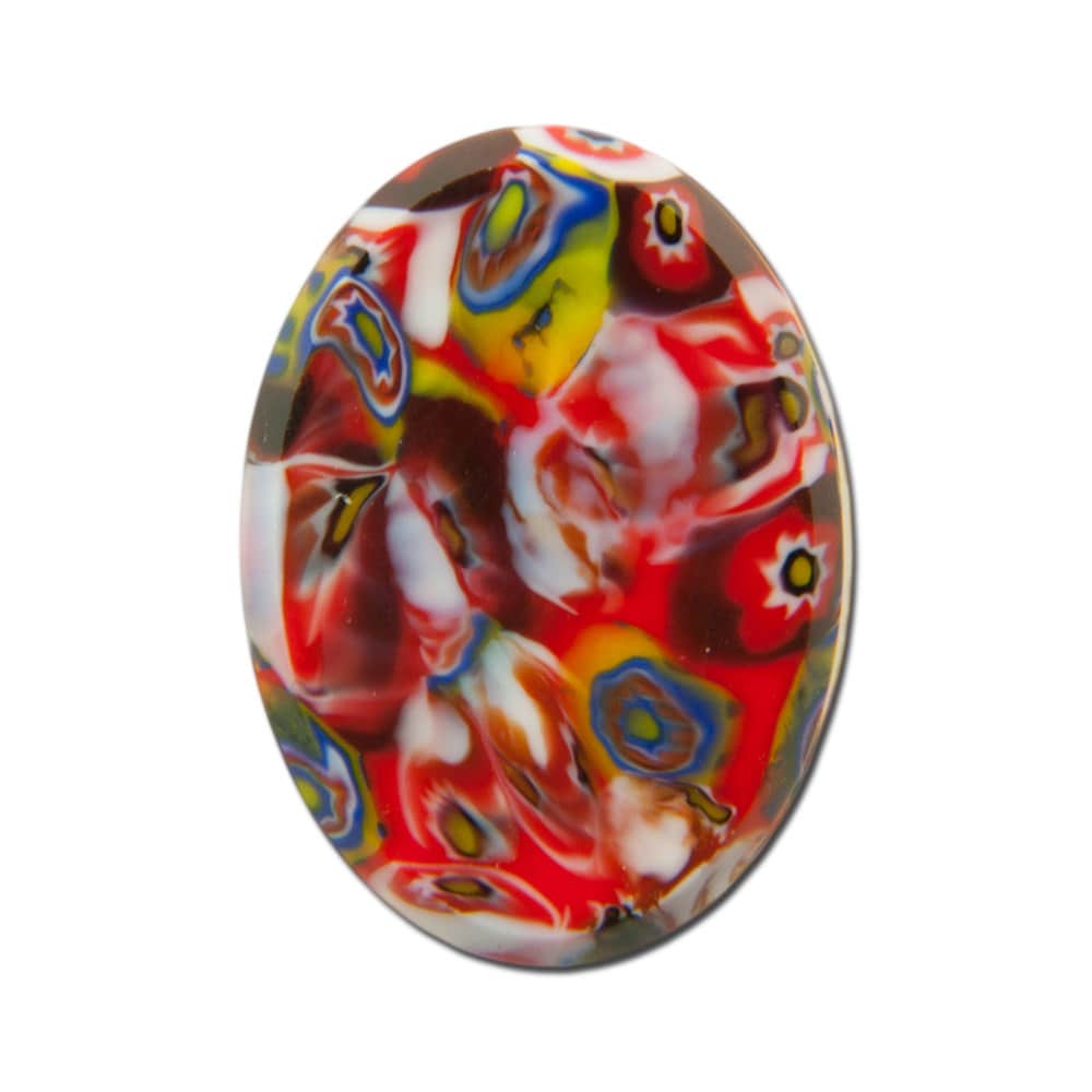 Vintage Red Millefiori Glass Cabochons Germany 25x18mm (1) cab845A