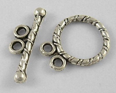 2 Loop Woven Top Antiqued Silver Toggles (10 Sets) tog014A