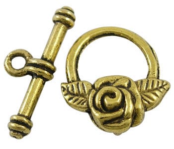 Rose w/ petals Antiqued Gold Toggles (6 Sets) tog017B