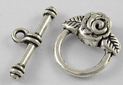 Rose w/ petals Antiqued Silver Toggles (6 Sets) tog017A