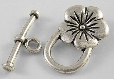 Single Flower Antiqued Silver Toggles (10 Sets) tog018A