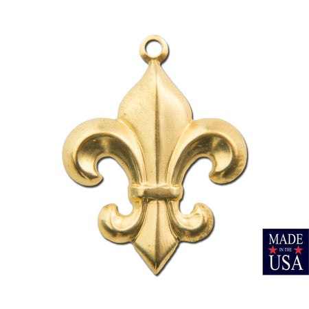 Raw Brass Fleur De Lis Charm Pendant Drop with Loop 27x21mm (6) chr188A