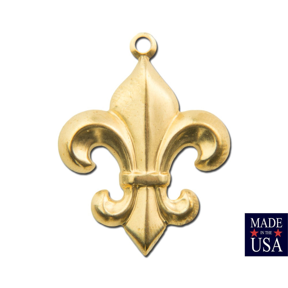 Raw Brass Fleur De Lis Charm Pendant Drop with Loop 27x21mm (6) chr188A