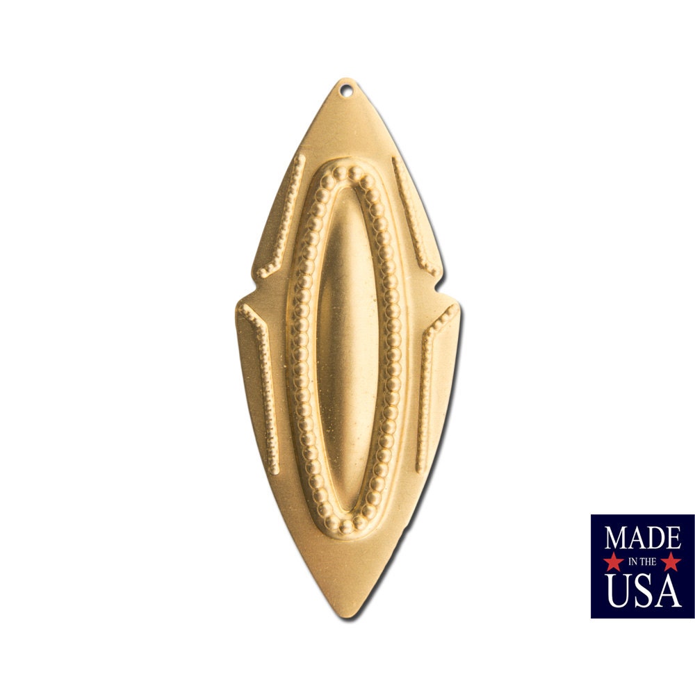 1 Hole Large Raw Brass Southwestern Drop / Pendant 63x27mm (4) mtl473A