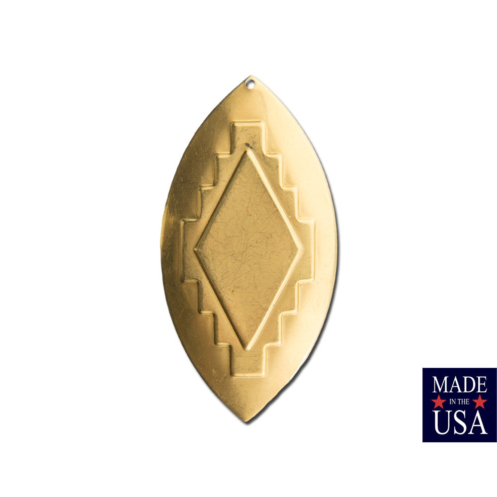 1 Hole Medium Raw Brass Southwestern Drop / Pendant 47x23mm (4) mtl470A