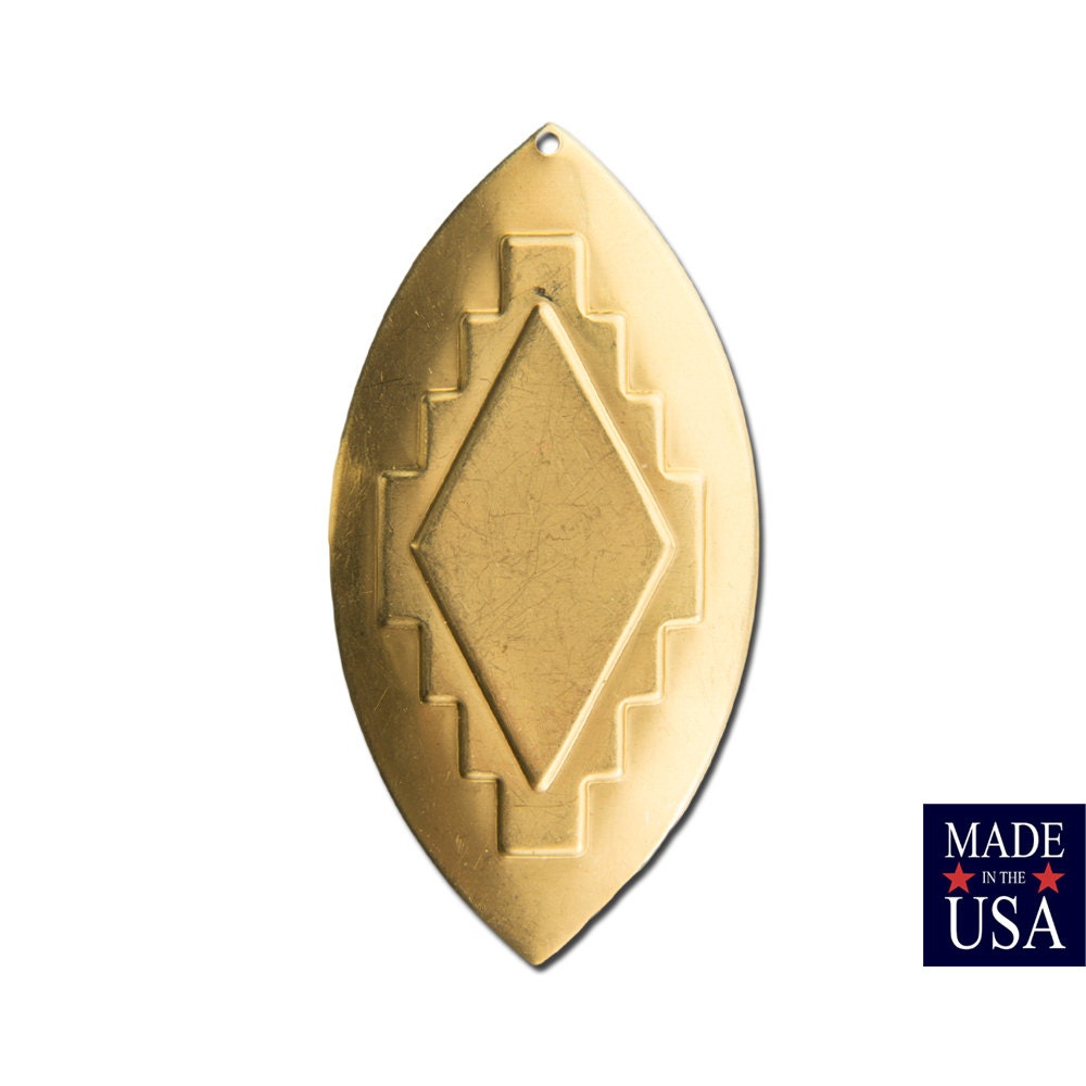1 Hole Large Raw Brass Southwestern Drop / Pendant 65x33mm (2) mtl472A