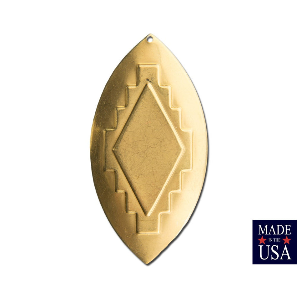 1 Hole Large Raw Brass Southwestern Drop / Pendant 65x33mm (2) mtl472A