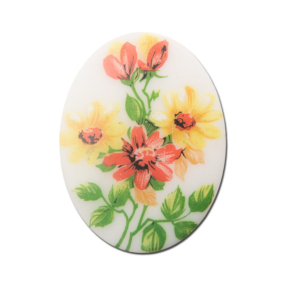 Vintage Floral Glass Cabochon 40x30mm (1) cab747C