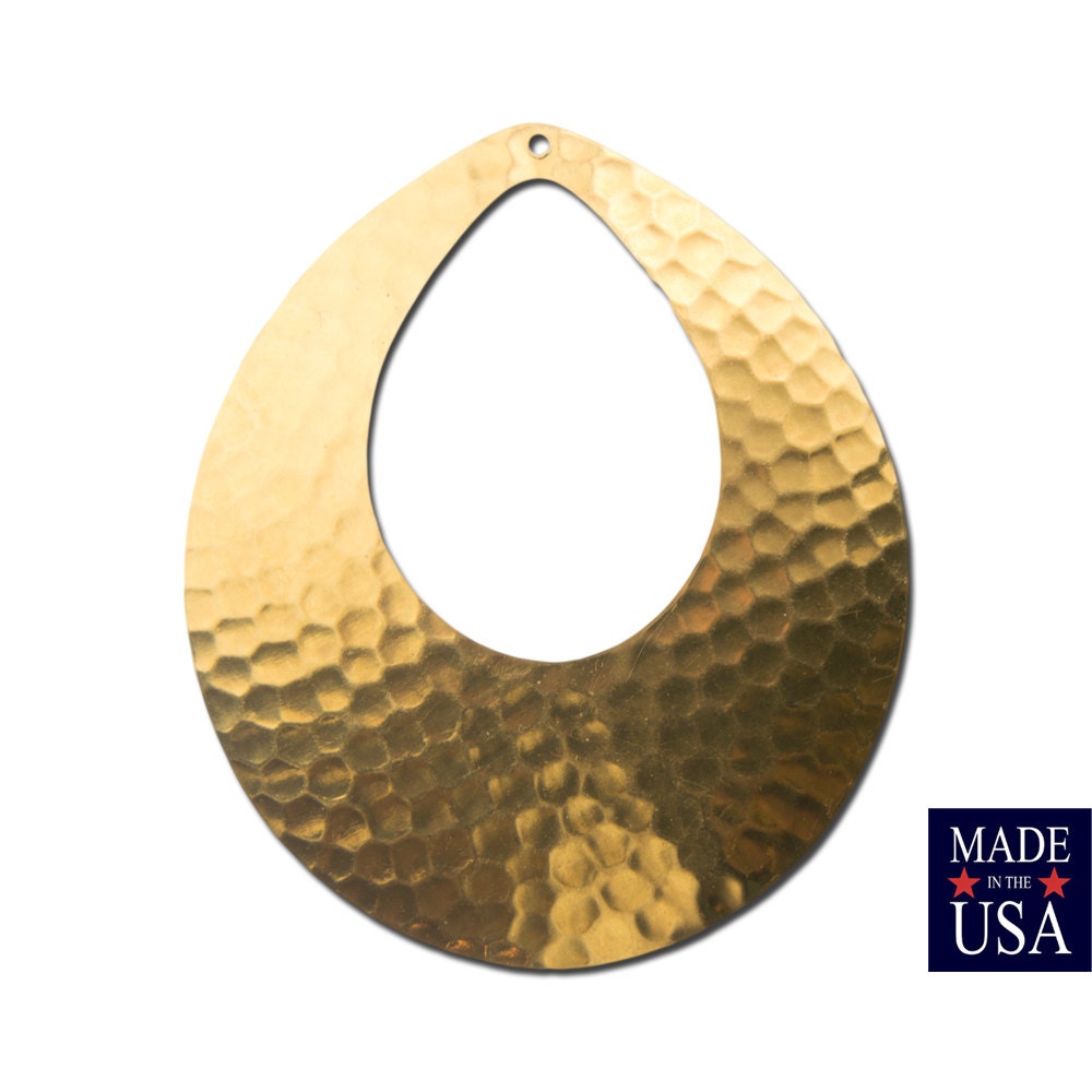 1 Hole Hammered Raw Brass Teardrop Pendant Drops 61x52mm (2) mtl475A