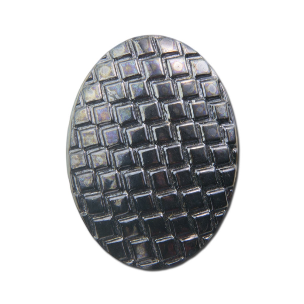 Vintage Black Hematite Cabochon with Checkered Top 25x18mm (1) cab322A